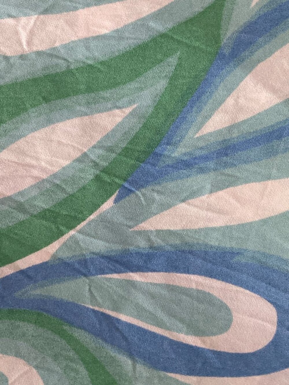Fabric Blue Teal Green White Swirl Quilting Sewing Cloth 129 x 44 AS IS ART vtg